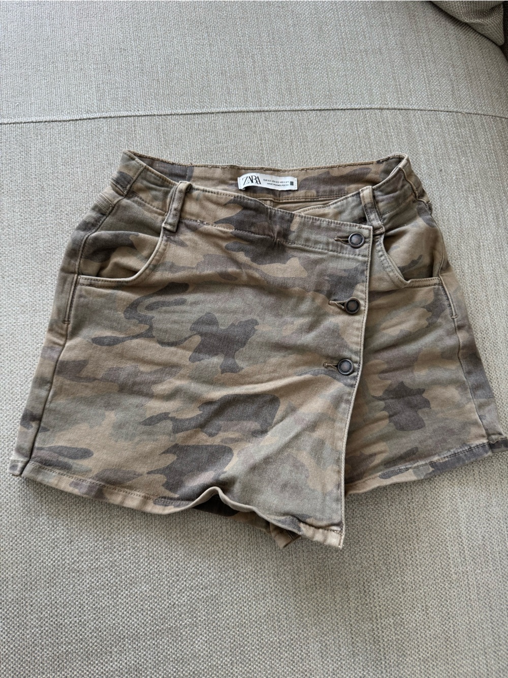 Zara Olive Camo Wrap-Front Skort Shorts